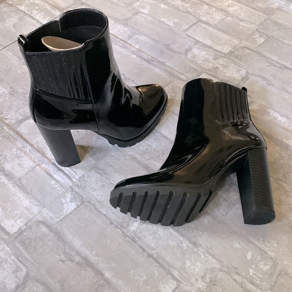 Black Patent Leather Lug Sole Boots - Picture 7 of 8